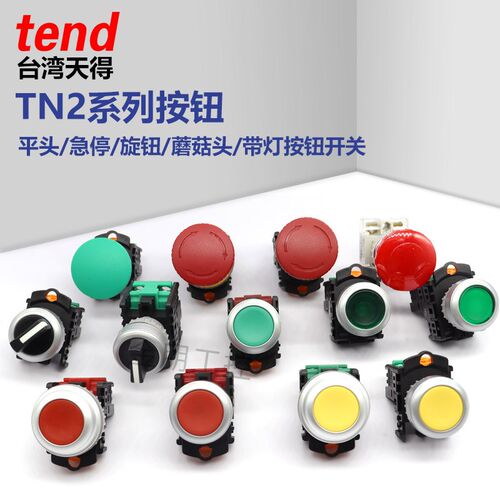 原装台湾天得Tend急停平头选择TN3SS开关TN3BFG-1A按钮BKR-1带灯