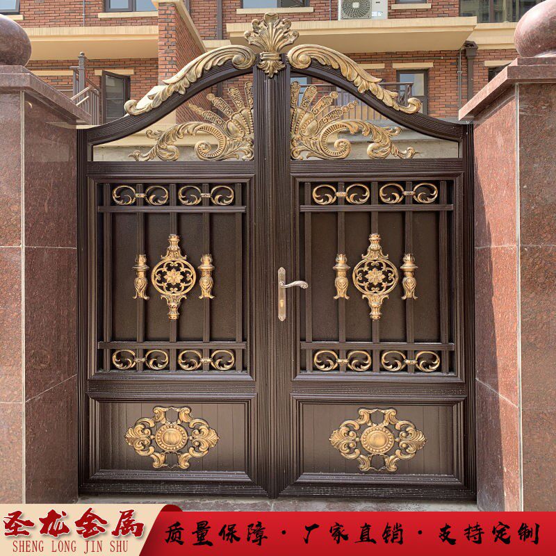 铝艺大门新款铝合金庭院对开门别墅电动伸缩门乡村小区平移双开门