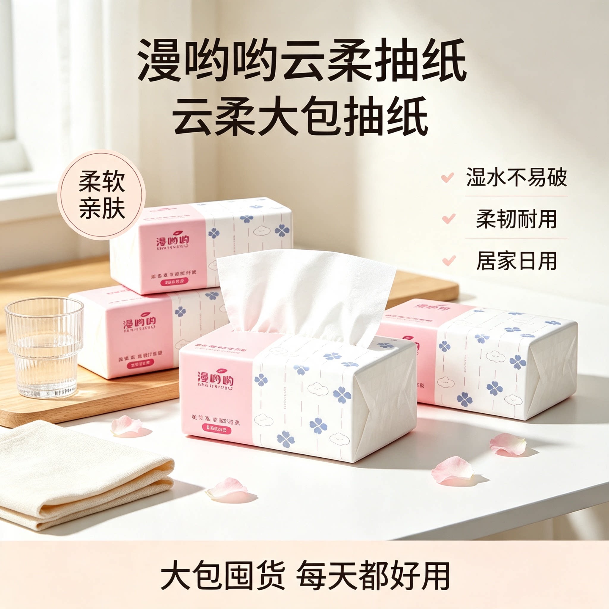 一分购漫哟哟云柔抽纸大包家用加厚柔韧耐用柔软餐巾纸湿水不易破