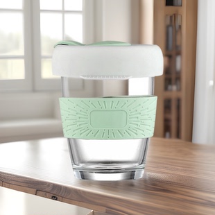 「次日达」随手咖啡杯女学生随行杯透明玻璃牛奶杯350ml硅胶带盖