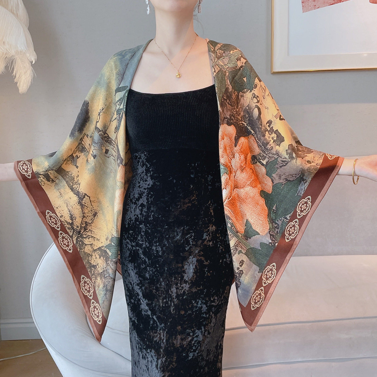 「次日达」中国风仿羊绒大方巾128x128秋冬保暖围巾女高级古风气,居家日用,保暖披肩,淘宝优惠券,粉丝福利购,淘宝优惠卷