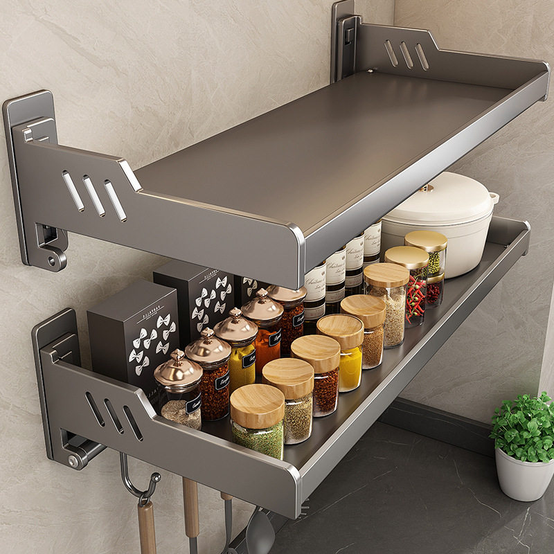 「次日达」枪灰厨房置物架免打孔壁挂调料架加宽调味品多功能家用,厨房/烹饪用具,调料置物架,淘宝优惠券,粉丝福利购,淘宝优惠卷