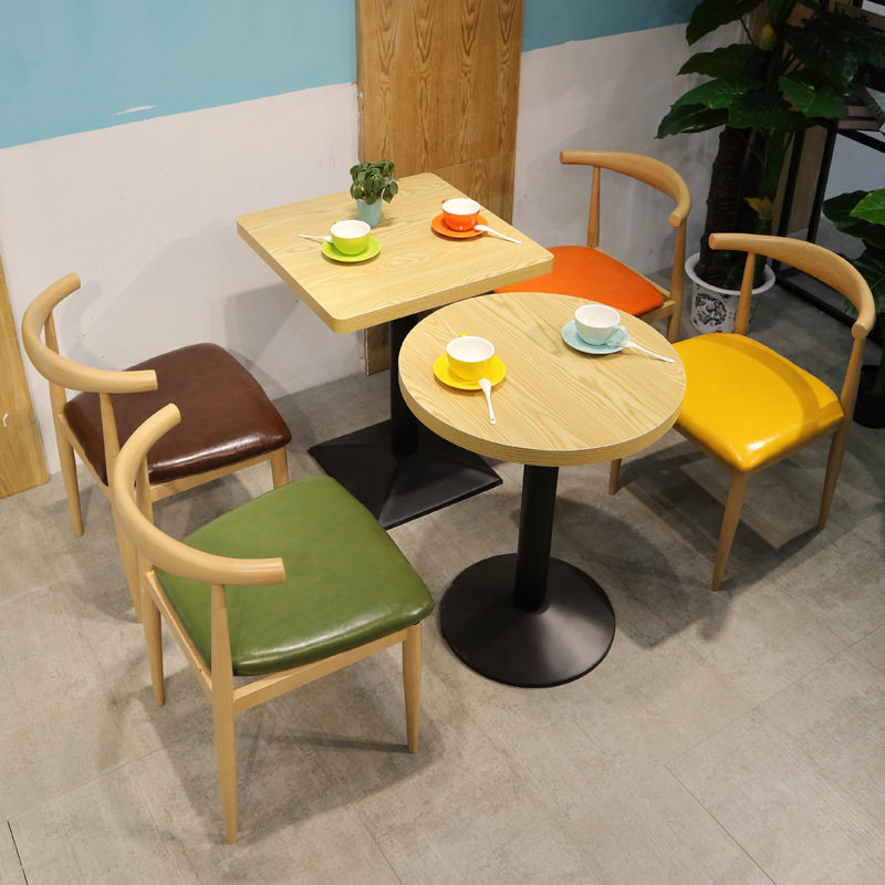 牛角椅小吃奶茶甜品汉堡店咖啡厅食堂餐饮饭店西餐厅快餐桌椅组合