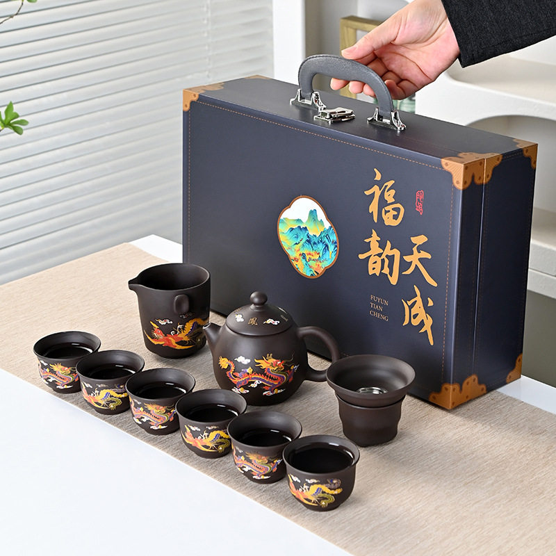 出水鸟叫变色龙凤紫砂壶紫砂功夫茶具套装高档茶壶整套全套礼盒定