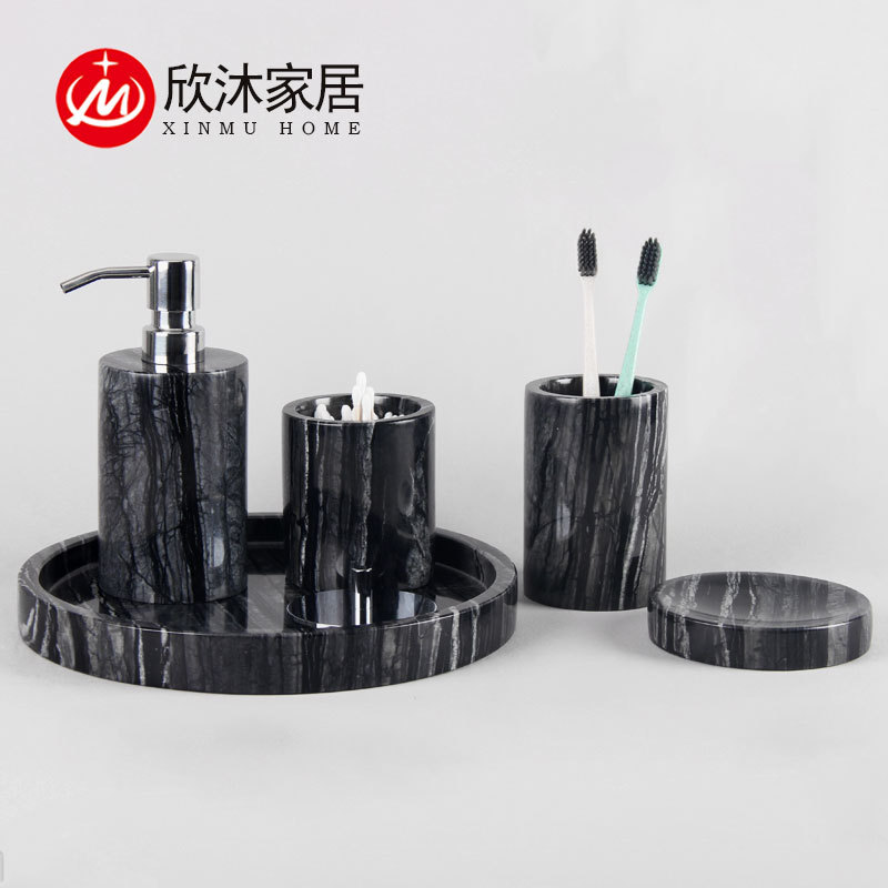 北欧天然大理石卫浴洗漱套装二三四五件套酒店样板房浴室洗漱套件