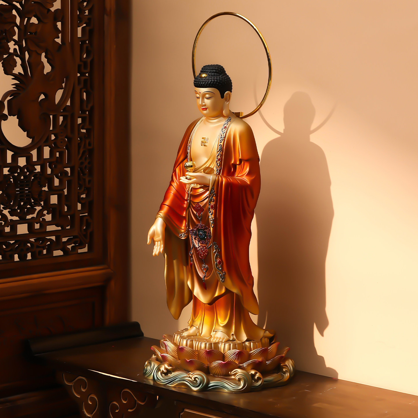 翡铜彩珐琅站像阿弥陀佛佛像客厅佛堂观音菩萨真身大精进菩萨摆件