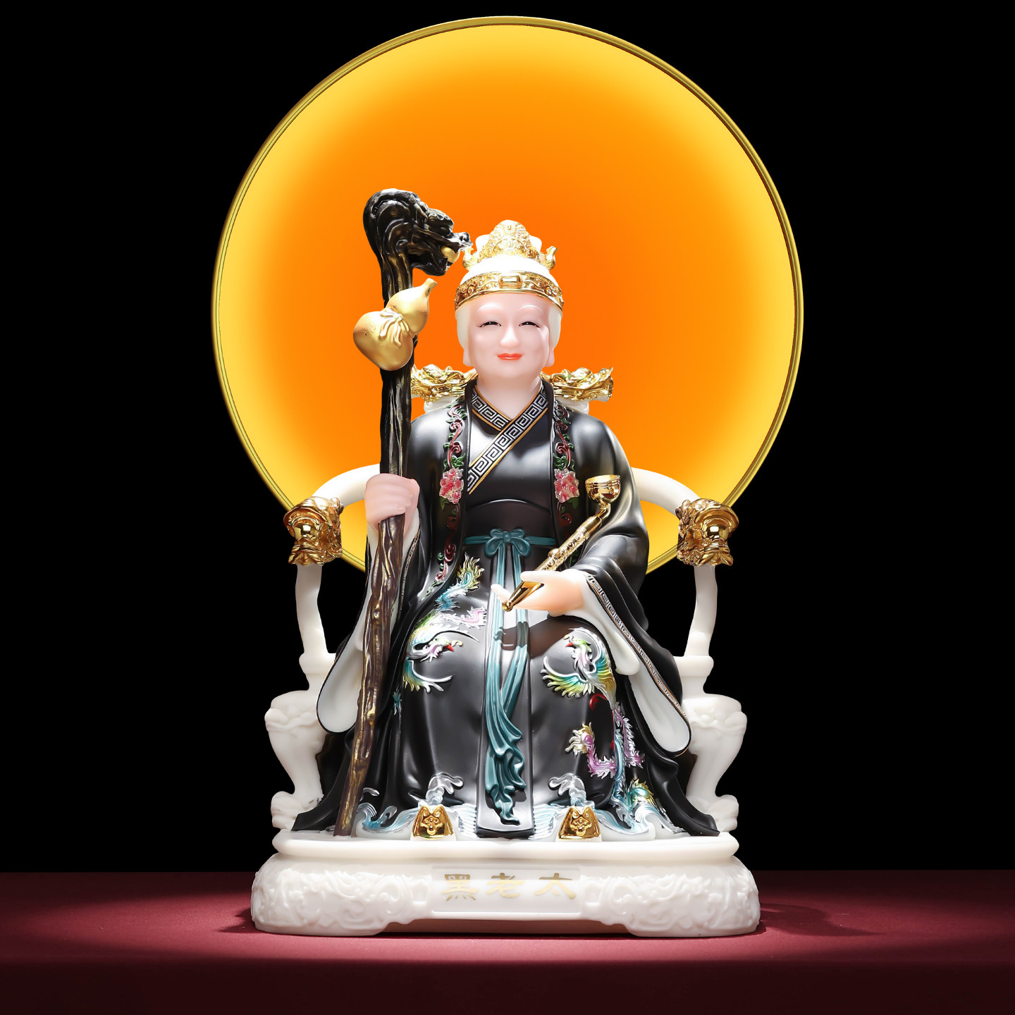 汉白玉黑老太佛像东北四大家族黑狐护法铁刹山黑妈妈黑老太太摆件