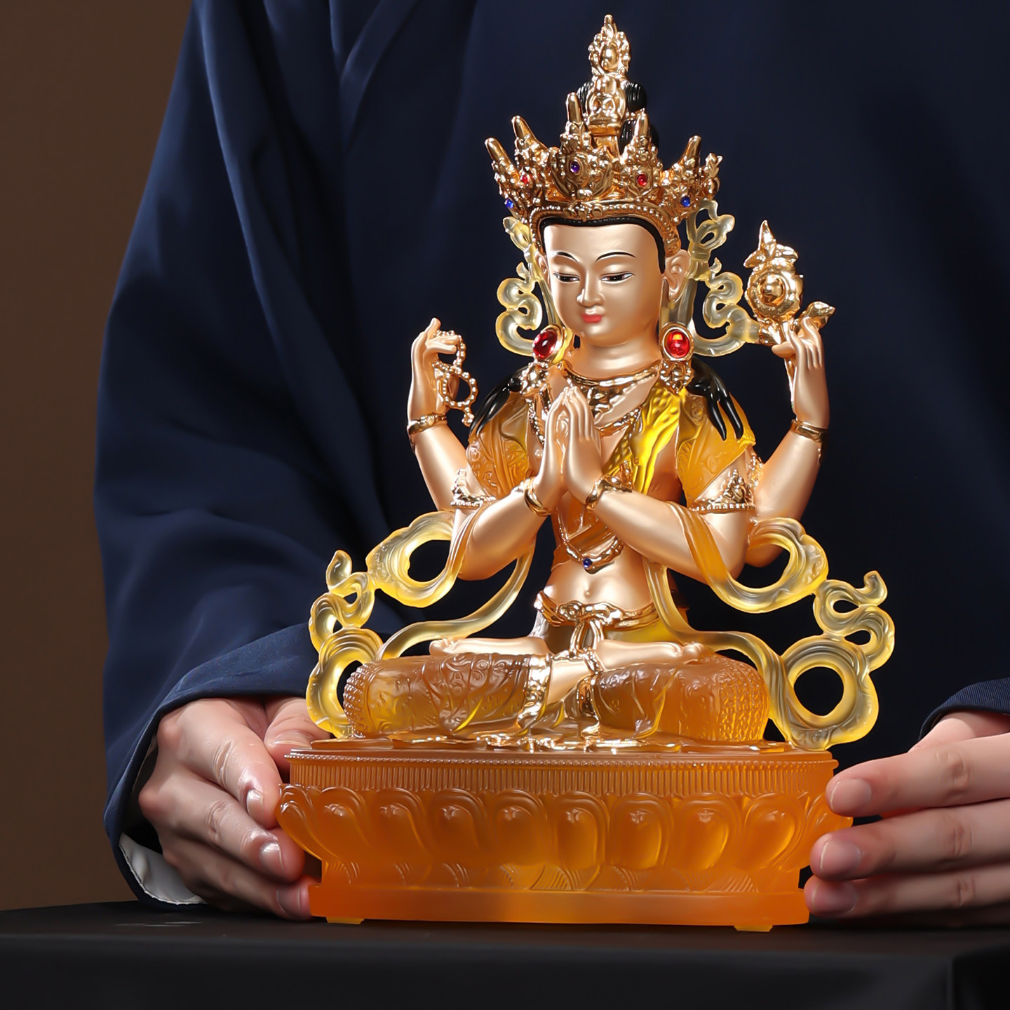 西藏密宗四臂观音佛像摆件藏传四臂护法观音菩萨家用佛堂供奉摆件