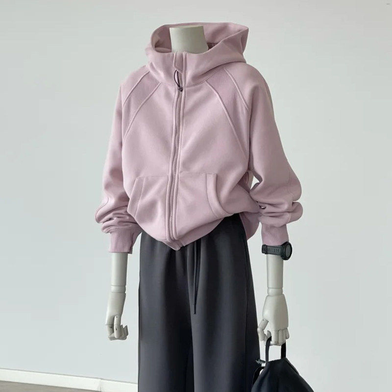 粉色开 春卫衣外套女2025新款春秋运动休闲 连帽短款拉炼 炼 小个