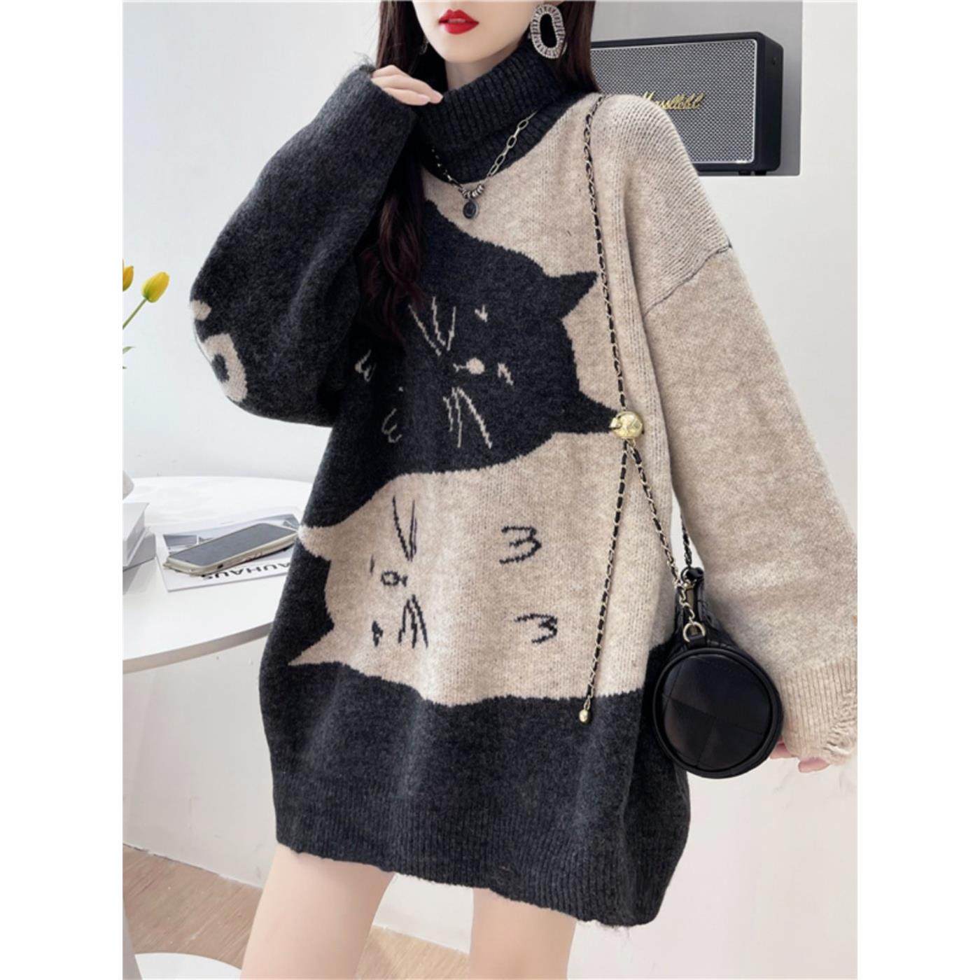 慵懒风宽松高领加厚毛衣女大码胖mm高级感显瘦百搭打底针织衫上衣,女装/女士精品,大码内搭,淘宝优惠券,粉丝福利购,淘宝优惠卷