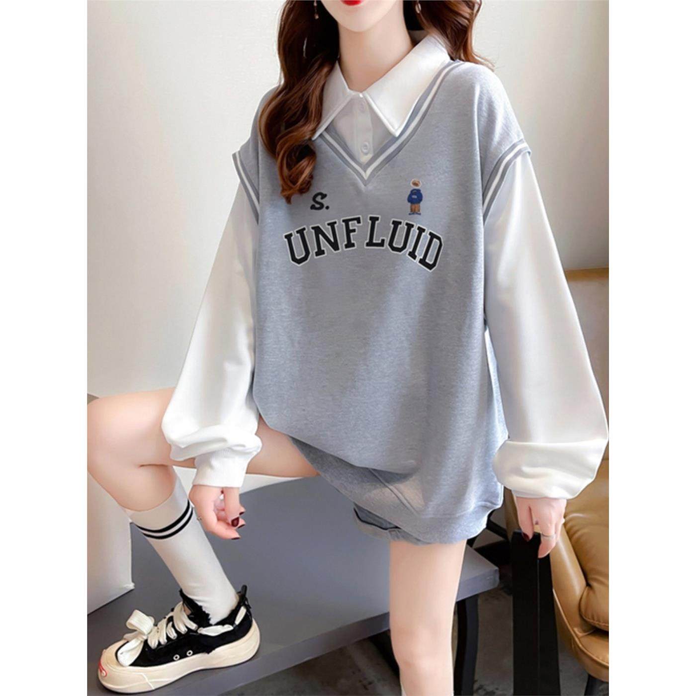 长袖T恤衫少女春秋装2025新款初中高中学生宽松休闲假两件上衣服