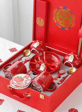 陶瓷餐具碗筷套装碗盘子组合整套结婚送礼红色碗具礼盒实用高颜值