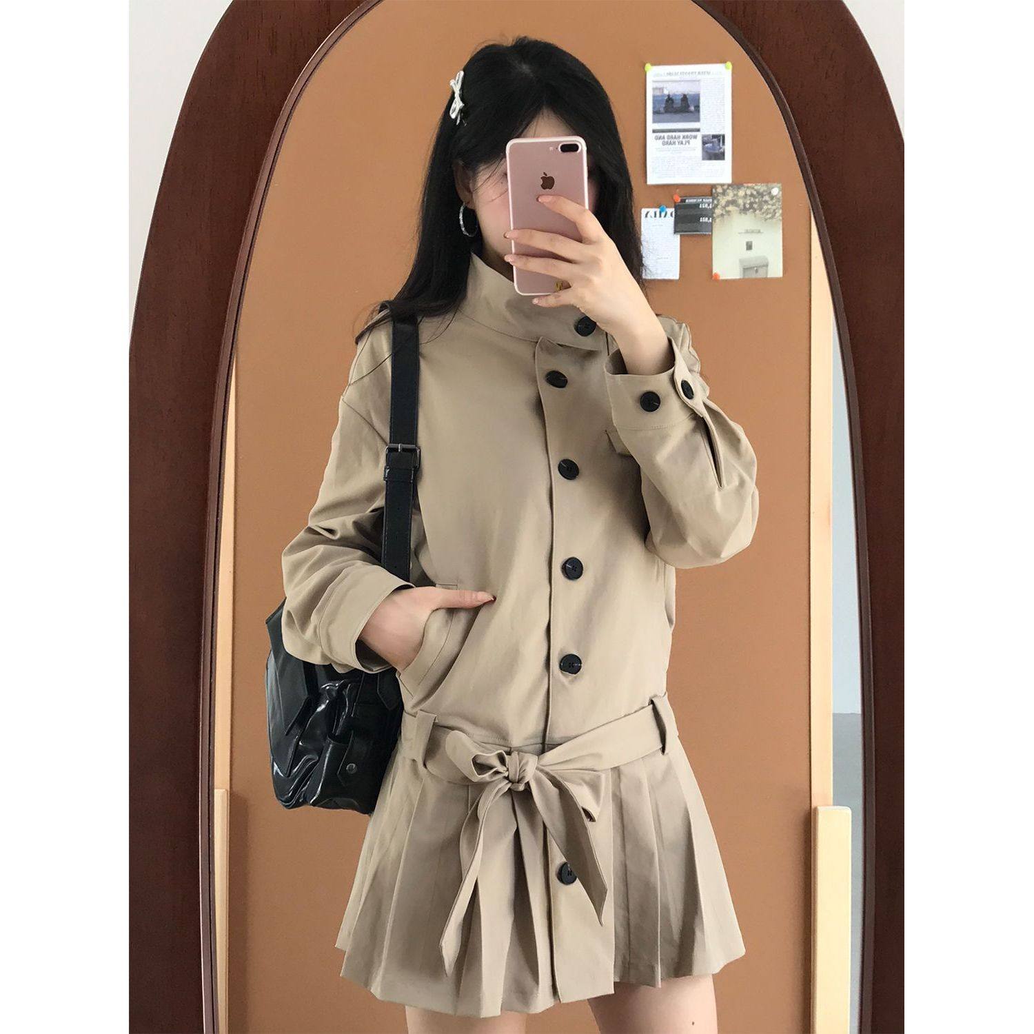 韩系气质卡其色风衣外套女2025秋季新款简约通勤百搭高级感大衣