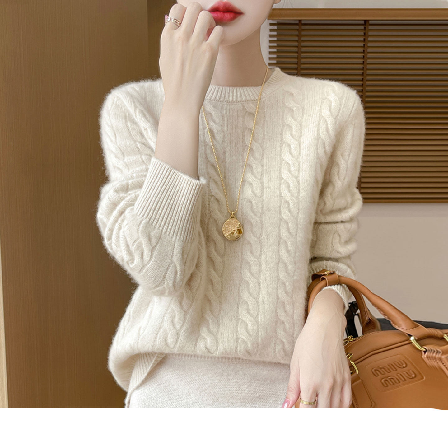 纯色圆领提花羊毛针织衫女宽松秋季新款宽松百搭减龄显瘦打底毛衣,女装/女士精品,毛衣,淘宝优惠券,粉丝福利购,淘宝优惠卷