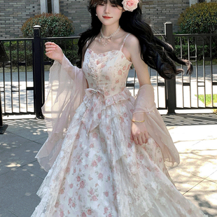 温柔甜美高级感碎花显瘦仙女蕾丝吊带连衣裙子开衫两件套装女夏季