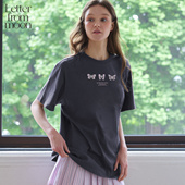 韩版 Letter 休闲宽松复古T恤 女式 夏款 from moon蝴蝶字母刺绣短袖