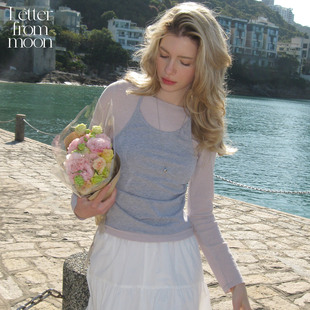 Letter from moon抽褶挂脖叠层长袖T恤2026年春季新款休闲假两件