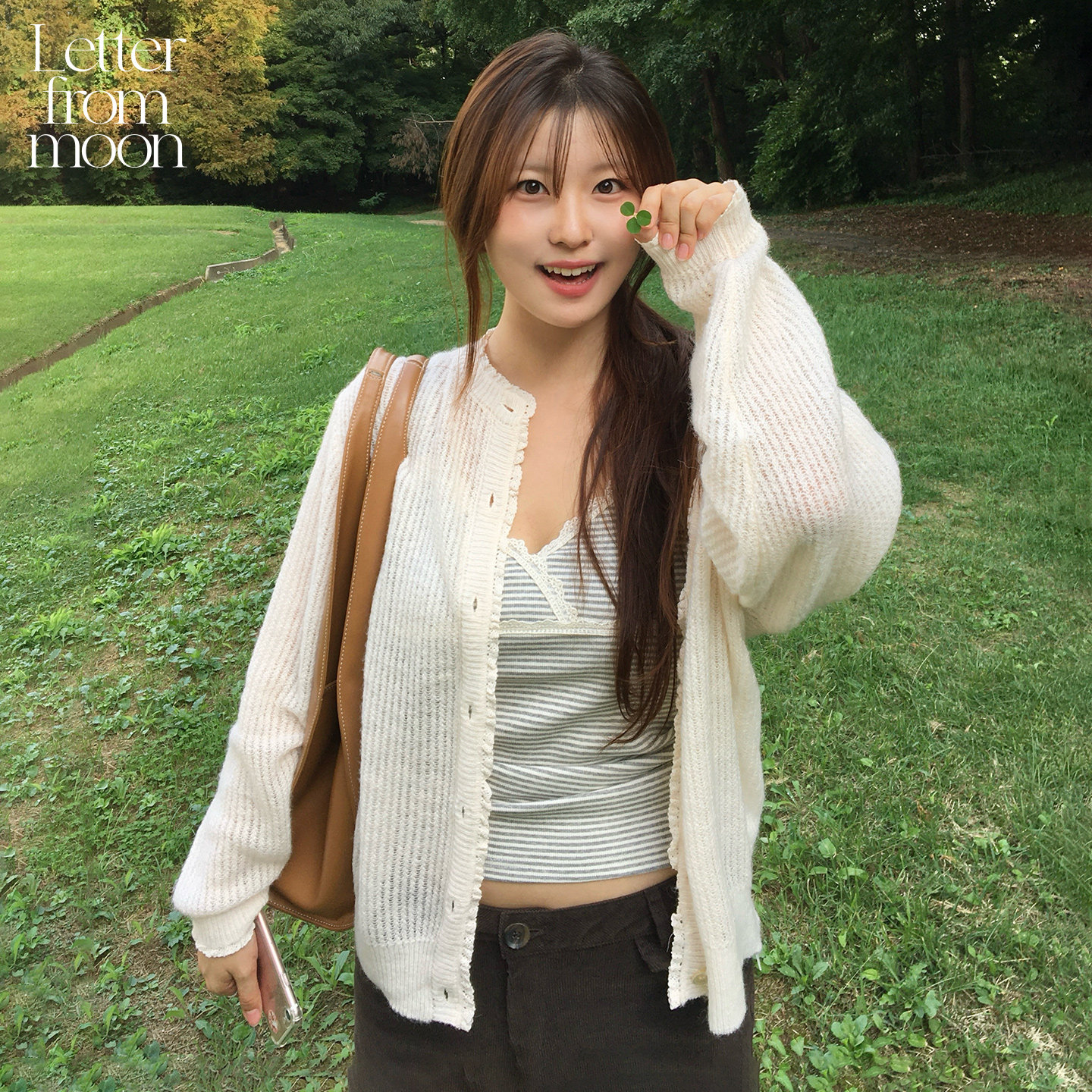 LETTER FROM MOON2026秋季新款法式田园开衫蕾丝花边镂空针织上衣