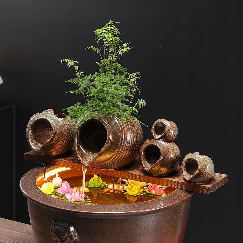 生态缸古法养鱼开口陶瓷罐流水摆件循环过滤配件庭院花园造景diy,家居饰品,流水摆件,淘宝优惠券,粉丝福利购,淘宝优惠卷