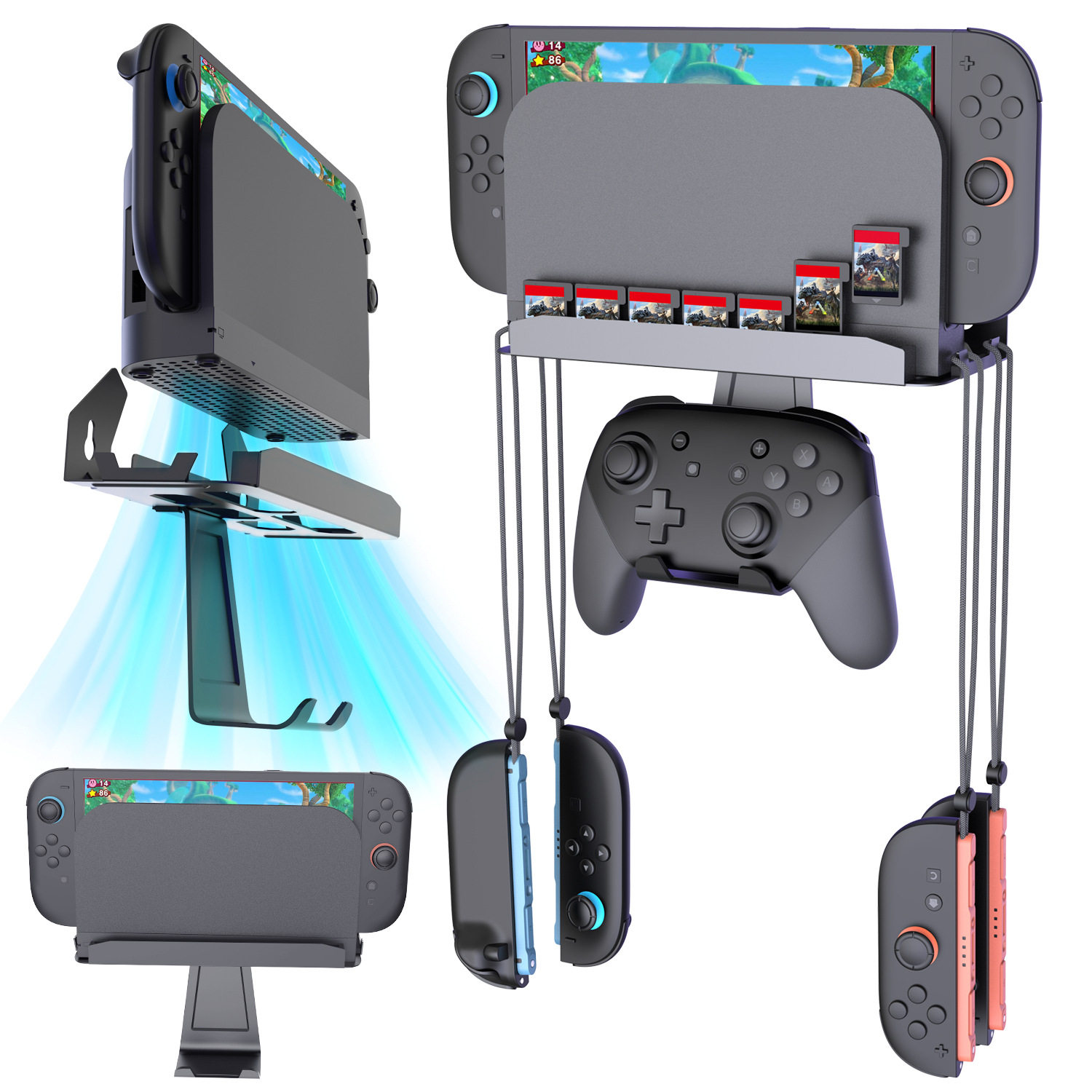 新款Switch2\Switch\Oled通用墙挂五金支架带游戏卡槽支持Pro手柄图片
