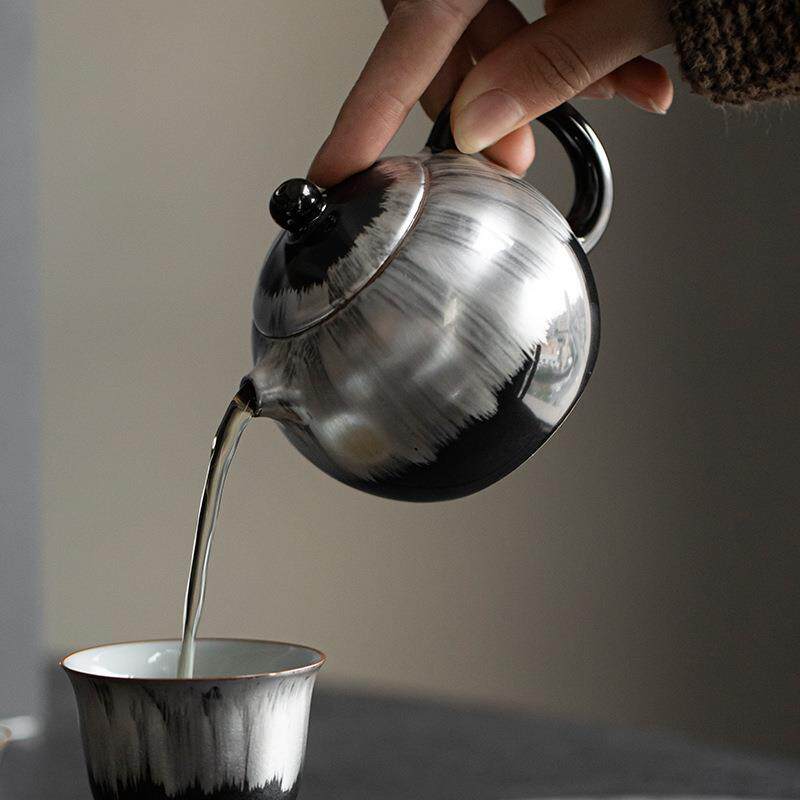 乌金釉功夫茶具套装高档鎏银茶壶茶杯送长辈领导男士礼盒套装