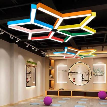 LED幼儿园教室走廊y型灯儿童游乐场所彩色六角灯具舞蹈室造型吊灯