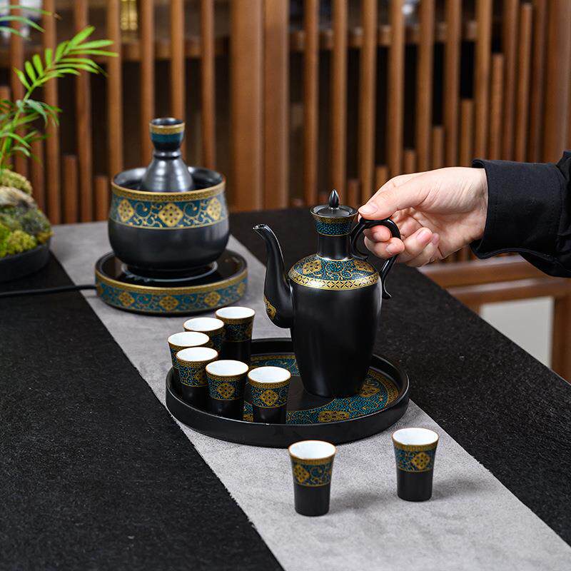 陶瓷温酒器套装复古中式烫酒壶黄酒白酒杯加热暖酒器酒具高档礼品