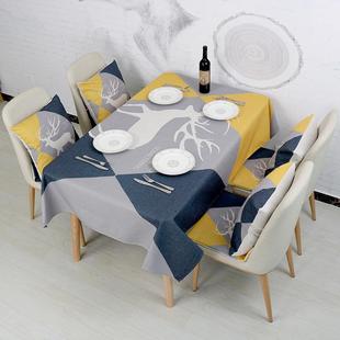 新款田园清新风桌椅套布 家用简约麋鹿印染图案 客厅餐厅桌布