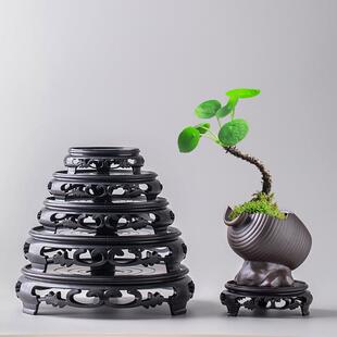 花盆底座塑料圆形长方形底盘奇石盆景兰花摆件底座复古防水托盘