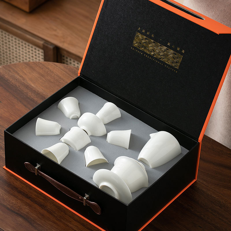 茶具套装羊脂玉白瓷功夫盖碗茶杯陶瓷礼品家用办公泡茶壶厂家直销