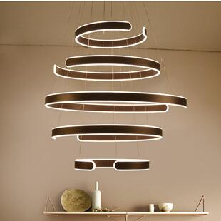 现代简约创意LED圈圈吸顶灯调光个性客厅餐厅灯楼梯间别墅环C形灯