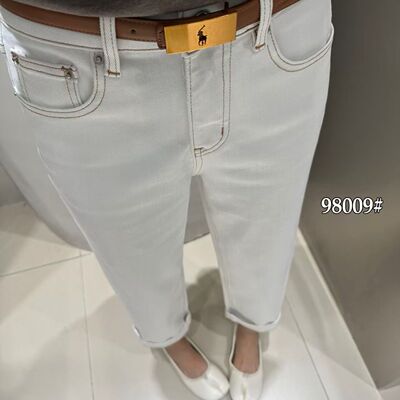 B1B2 98009白色牛仔裤女九分哈伦裤26夏款薄款显瘦弹力直筒女裤