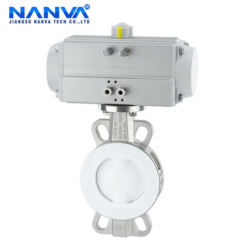 NANVA气动全内衬四氟蝶阀对夹式D671F4-16P耐强酸强碱性腐蚀