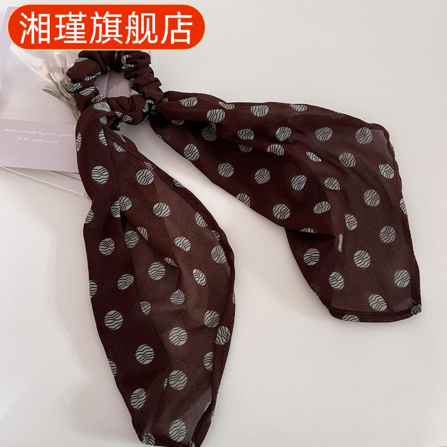 复古时髦棕色波点飘带大肠发圈｜