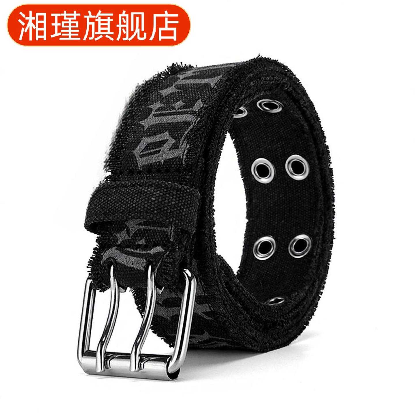 牛仔裤腰带男压花棉布水洗双排扣
