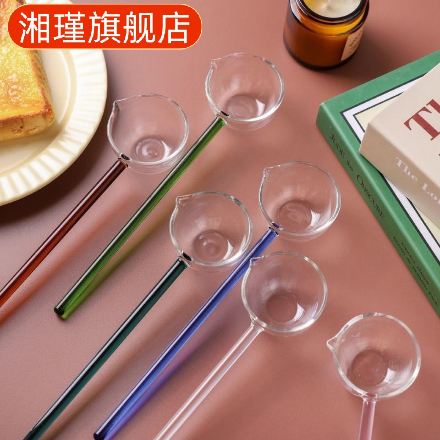 长柄彩色高硼硅耐热玻璃汤勺明火