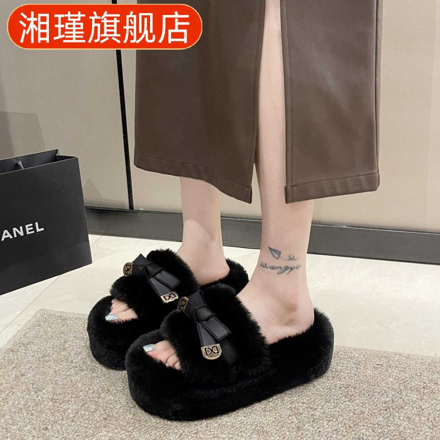 韩版厚底毛毛拖鞋女外穿时尚结