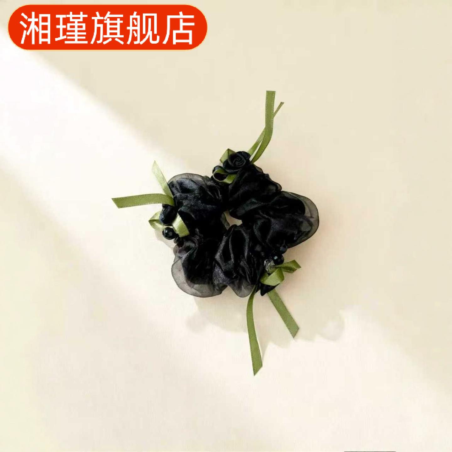 韩系缎面玫瑰花大肠发圈女