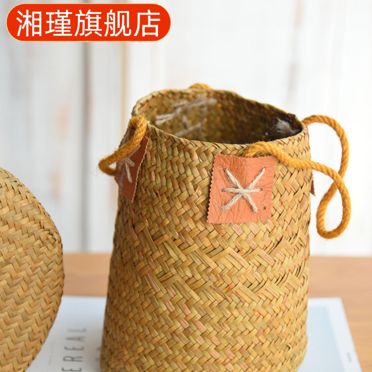 天然草编花篮麦穗大麦干花装饰