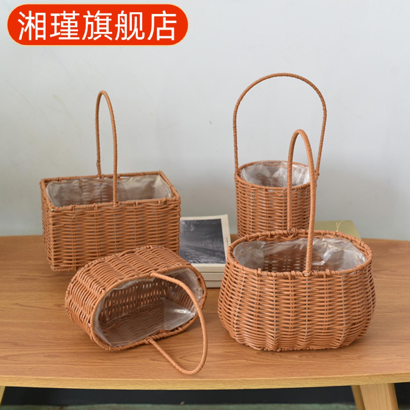 编织篮子伴手礼竹篮手提插花藤编