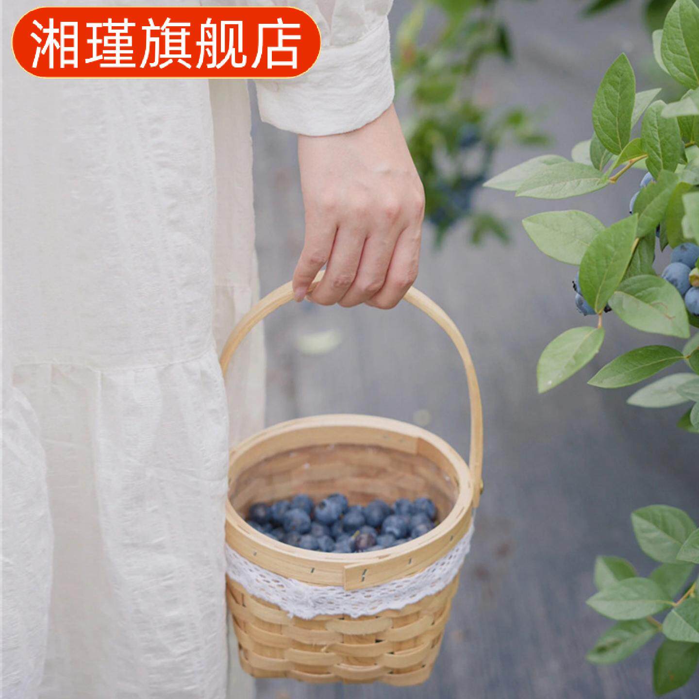 田园风手工编织鲜花手提竹篮｜