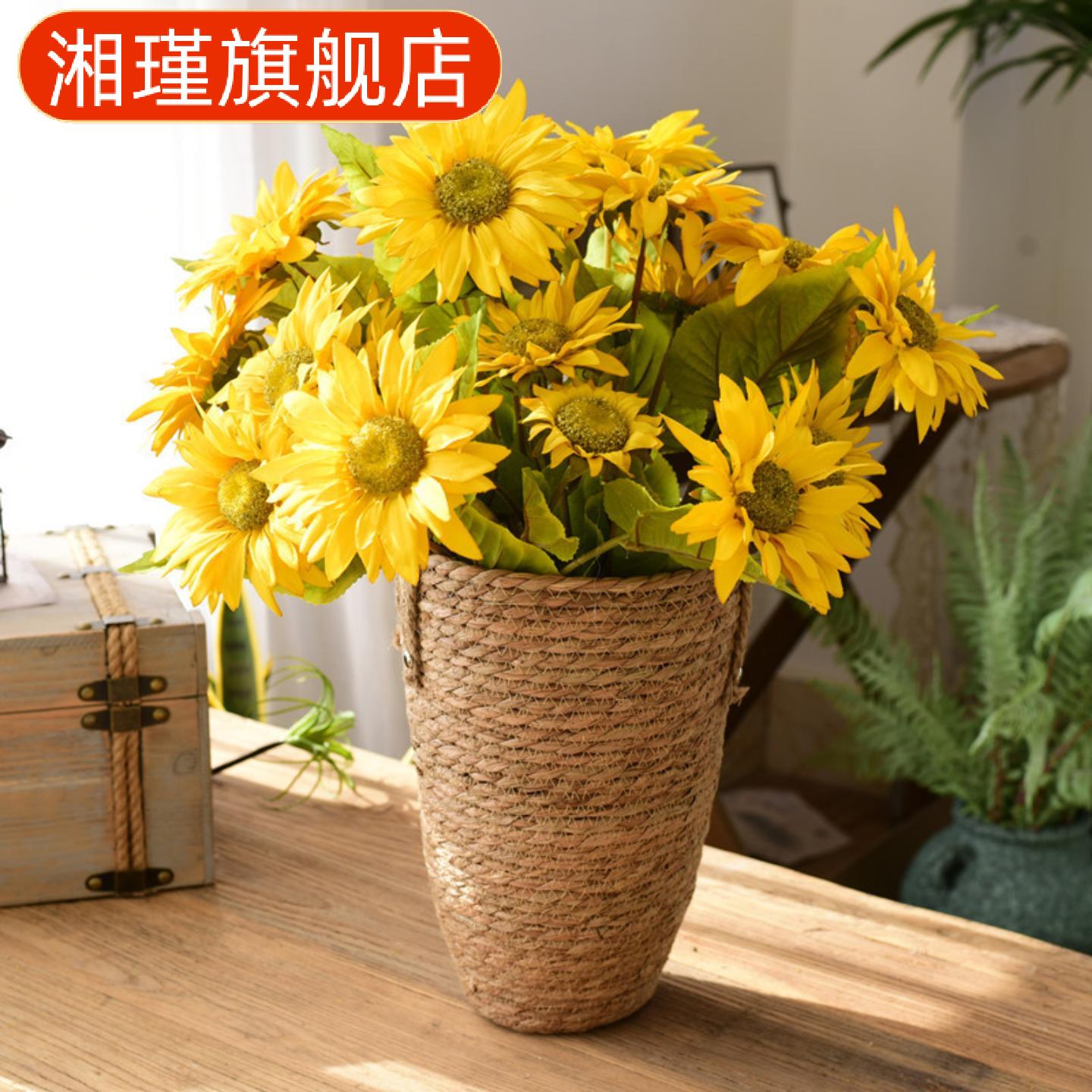北欧风草编大号花篮摆件客厅插花