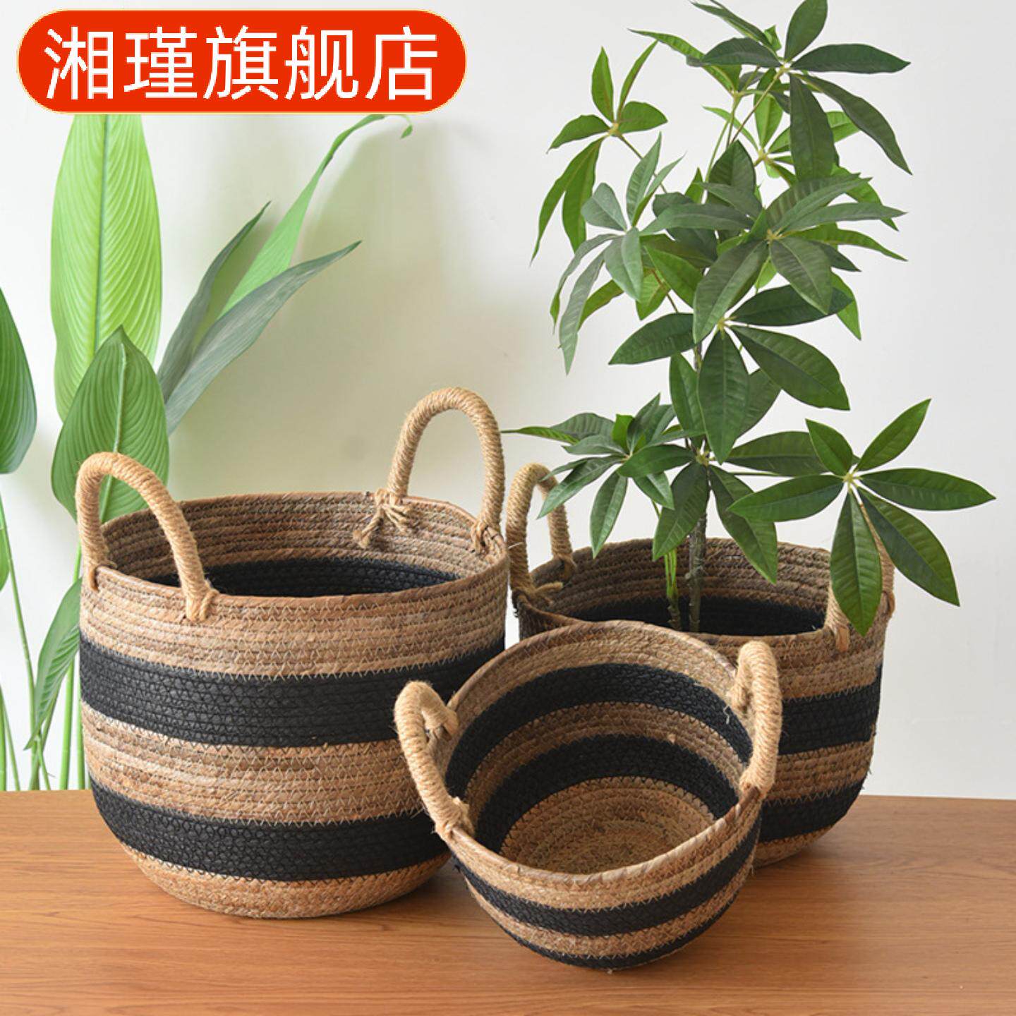 香蕉绳绿植花盆藤编手提插花篮
