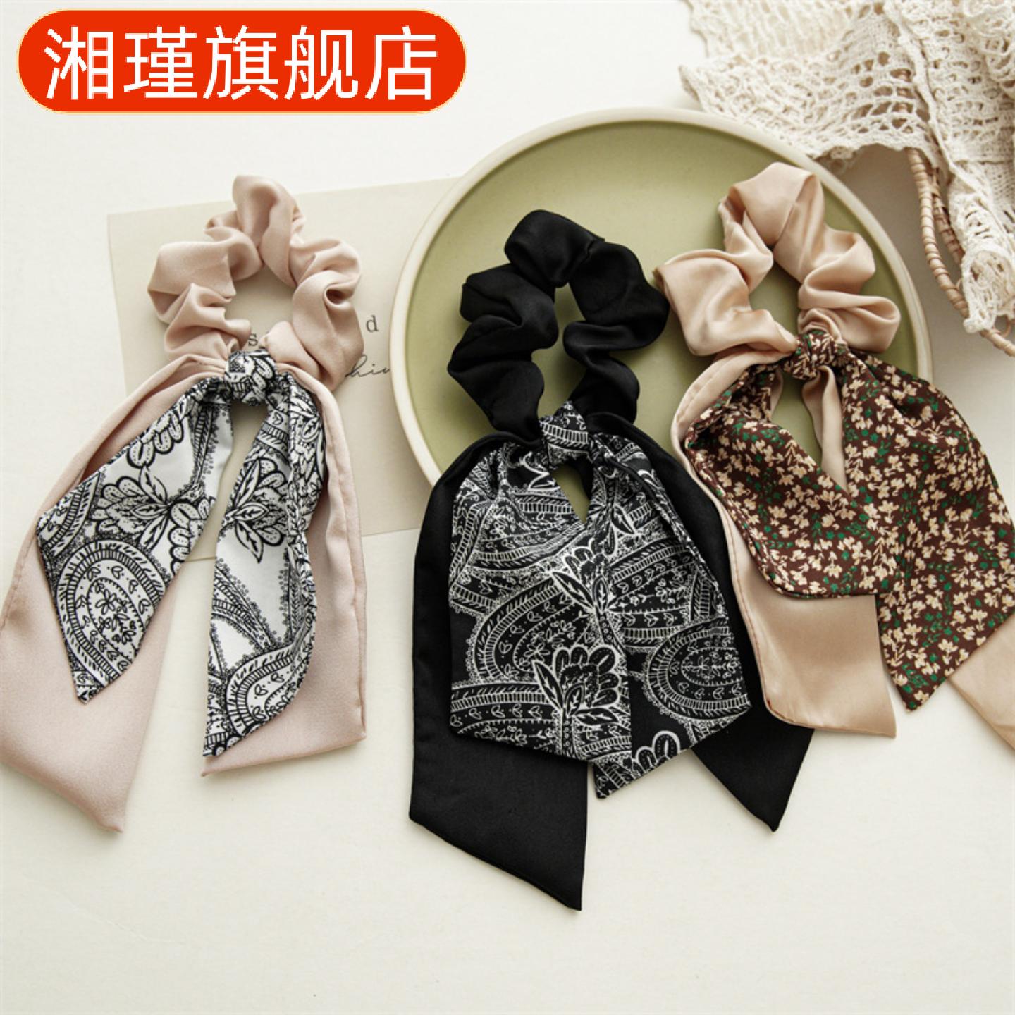 春款飘带碎花大肠发圈女韩版