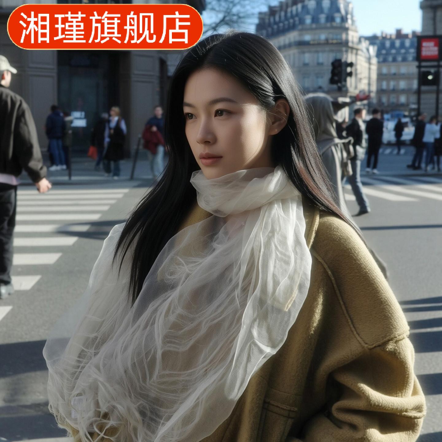 日本进口棉麻欧根纱薄款防晒丝巾