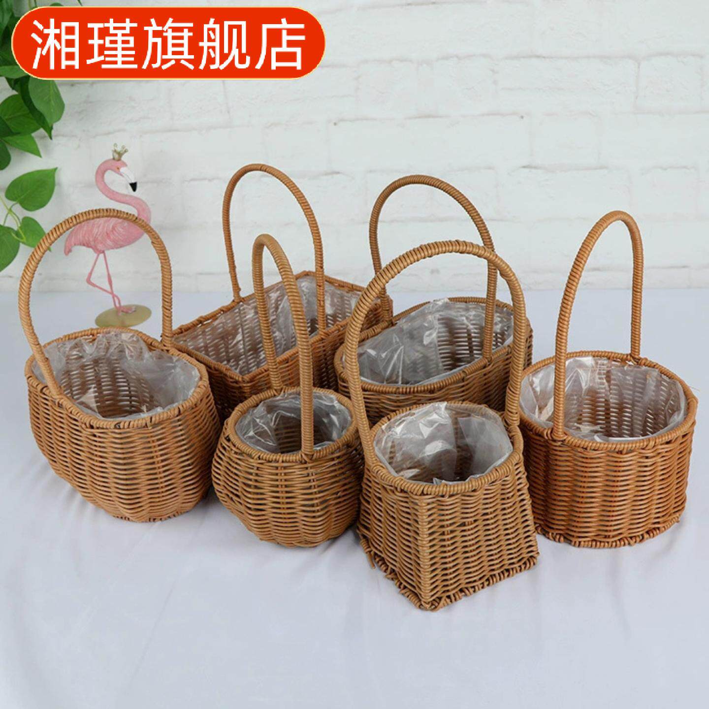 供应藤编手提花篮｜情人节婚礼