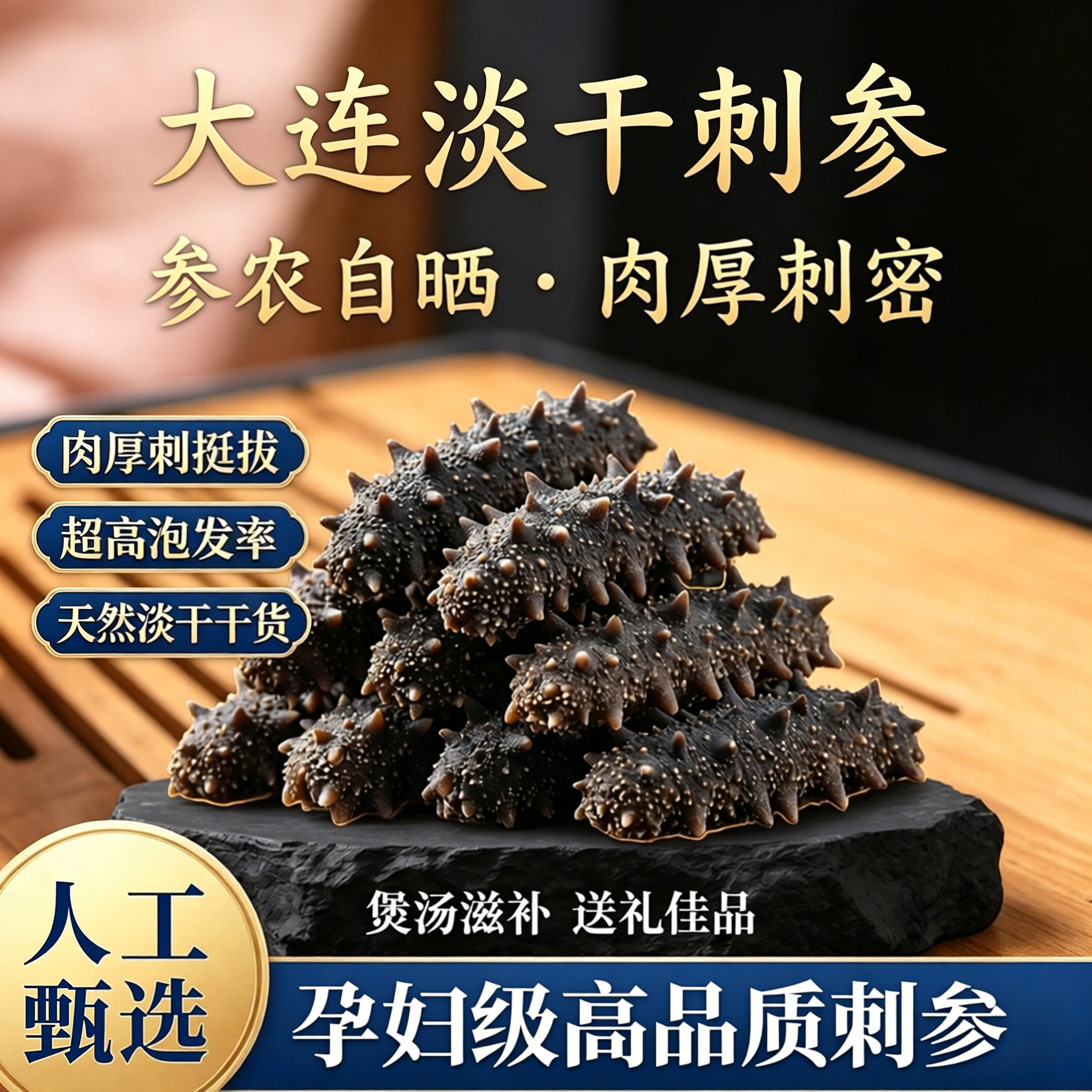 大连淡干海参自己吃大个野生批发20头烟台刺辽参特级深海散装孕妇