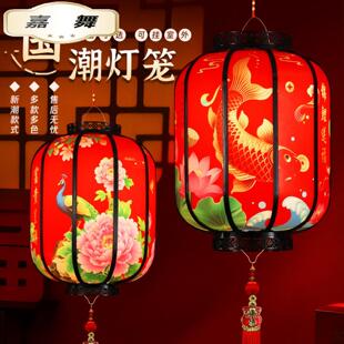 新款旋转灯笼走马灯充电阳台大门口中红新年春节一对