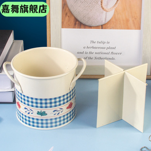 创意铁艺笔筒大容量可爱学生书桌收纳盒儿童女孩 日系化妆刷桶