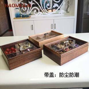 干果盒瓜子盘果盘木质双层创意坚果糖果盘带盖客厅零食干果收纳盒